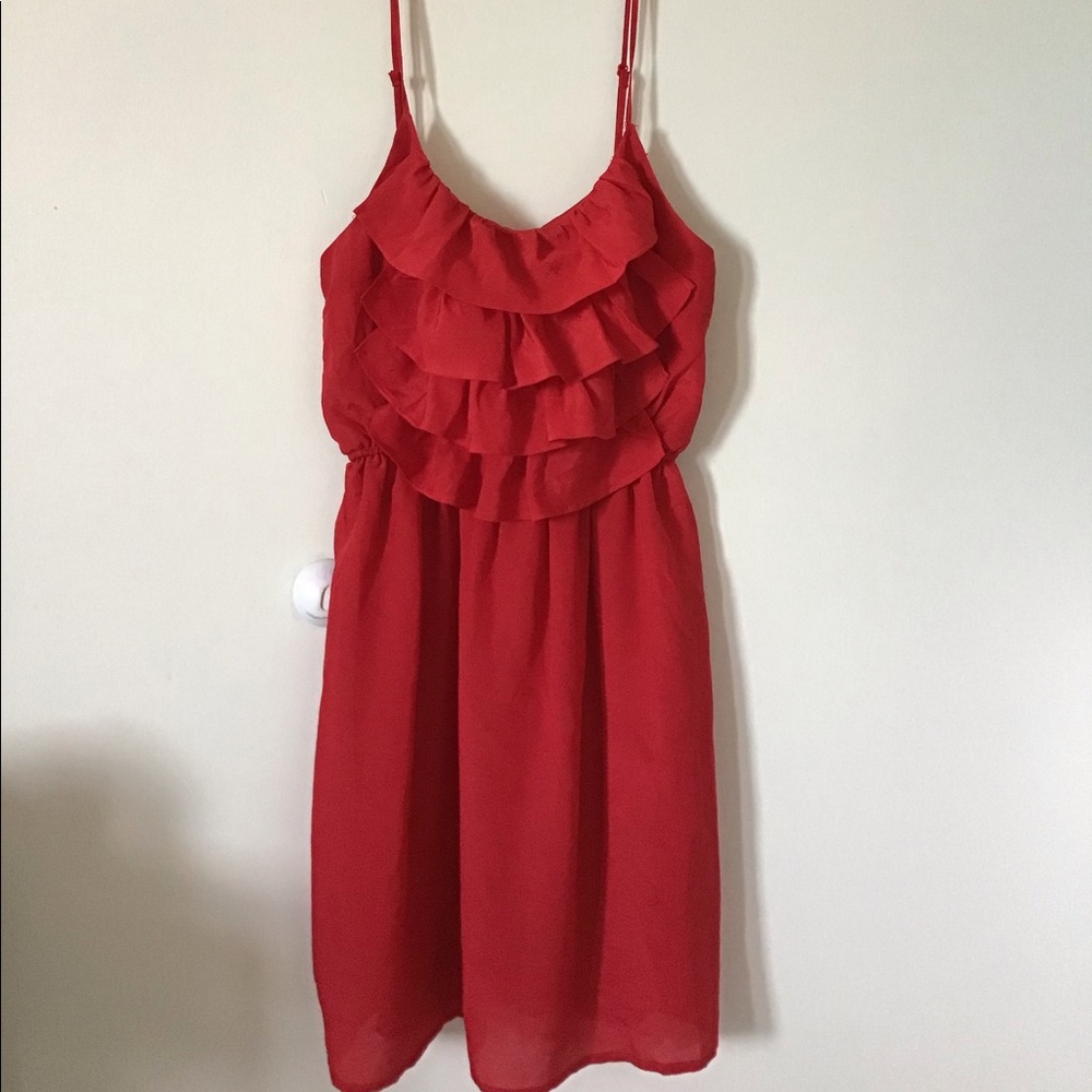 Red Spaghetti Strap Ruffled Dress